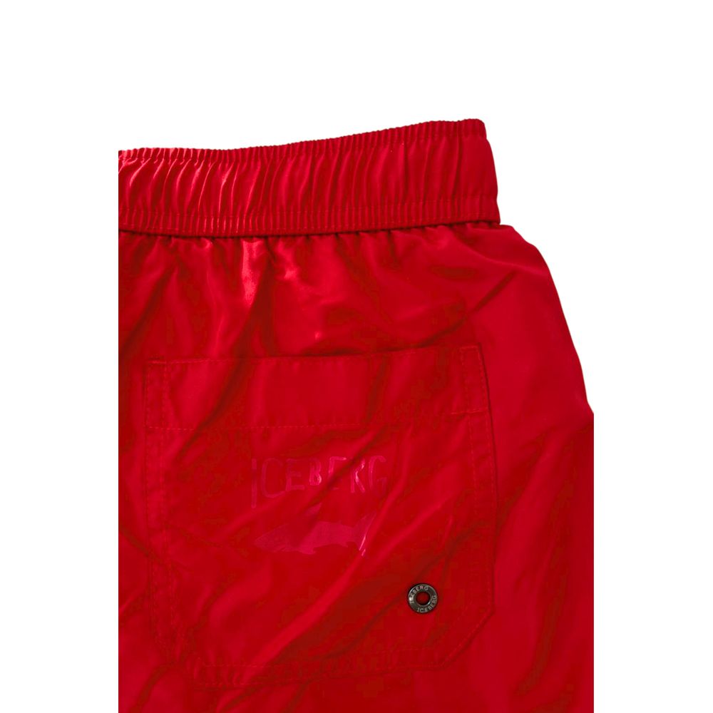 Red Polyester Men Swim Short