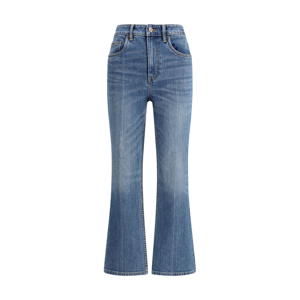 Blue Cotton Cropped Jeans
