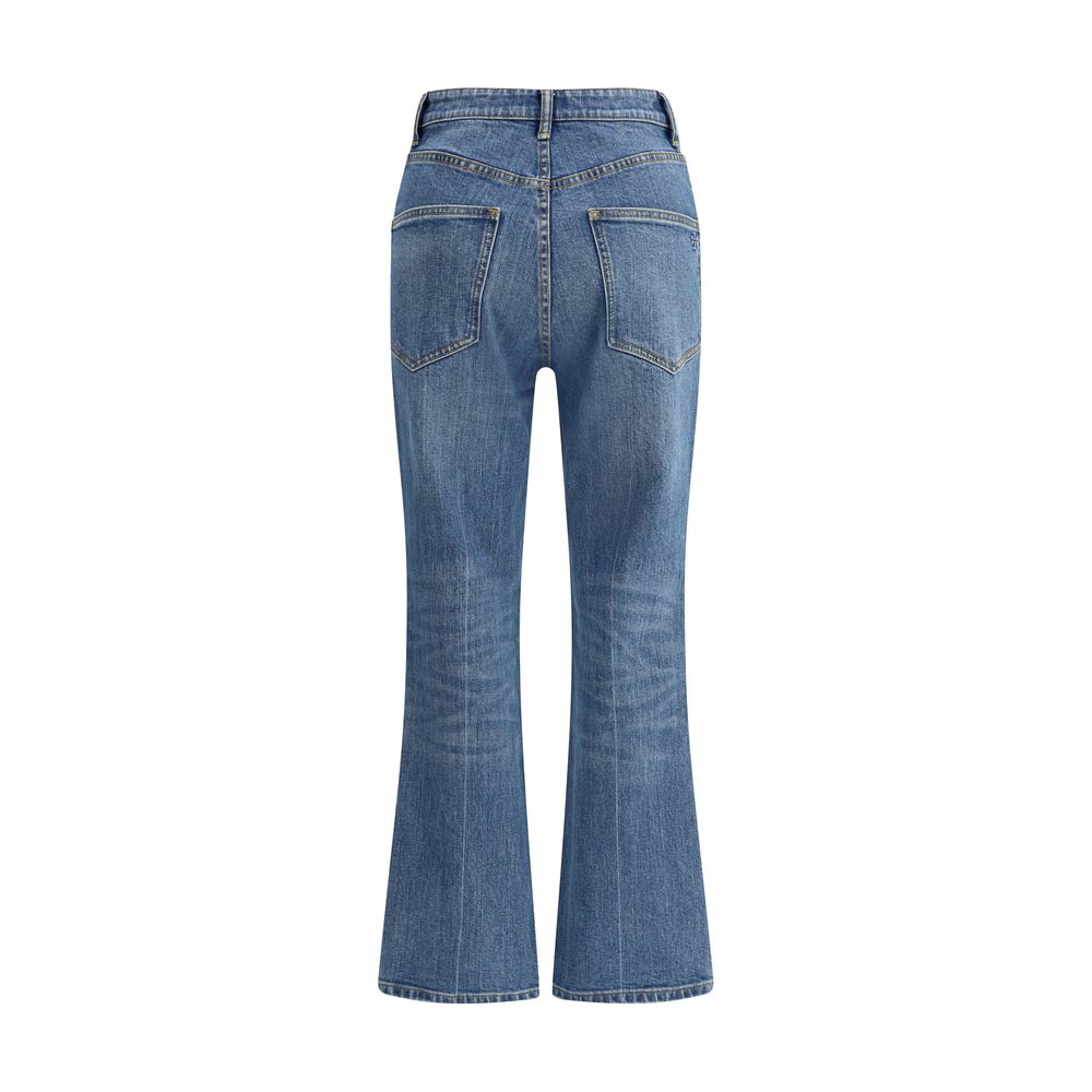 Blue Cotton Cropped Jeans