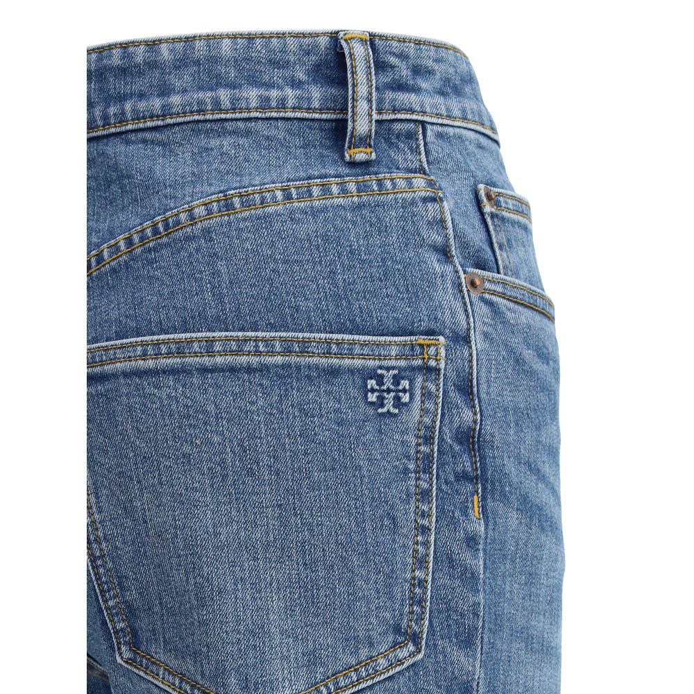 Blue Cotton Cropped Jeans