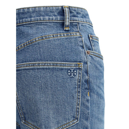 Blue Cotton Cropped Jeans