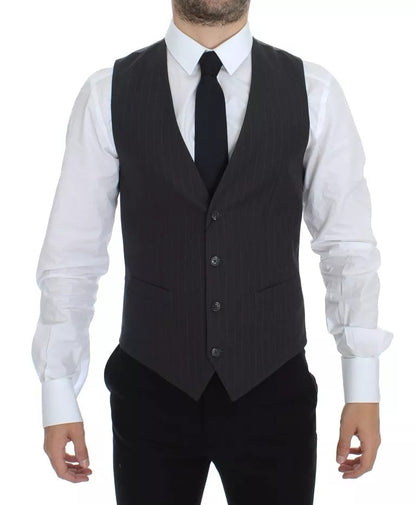 Gray Striped Formal Dress Gilet Vest