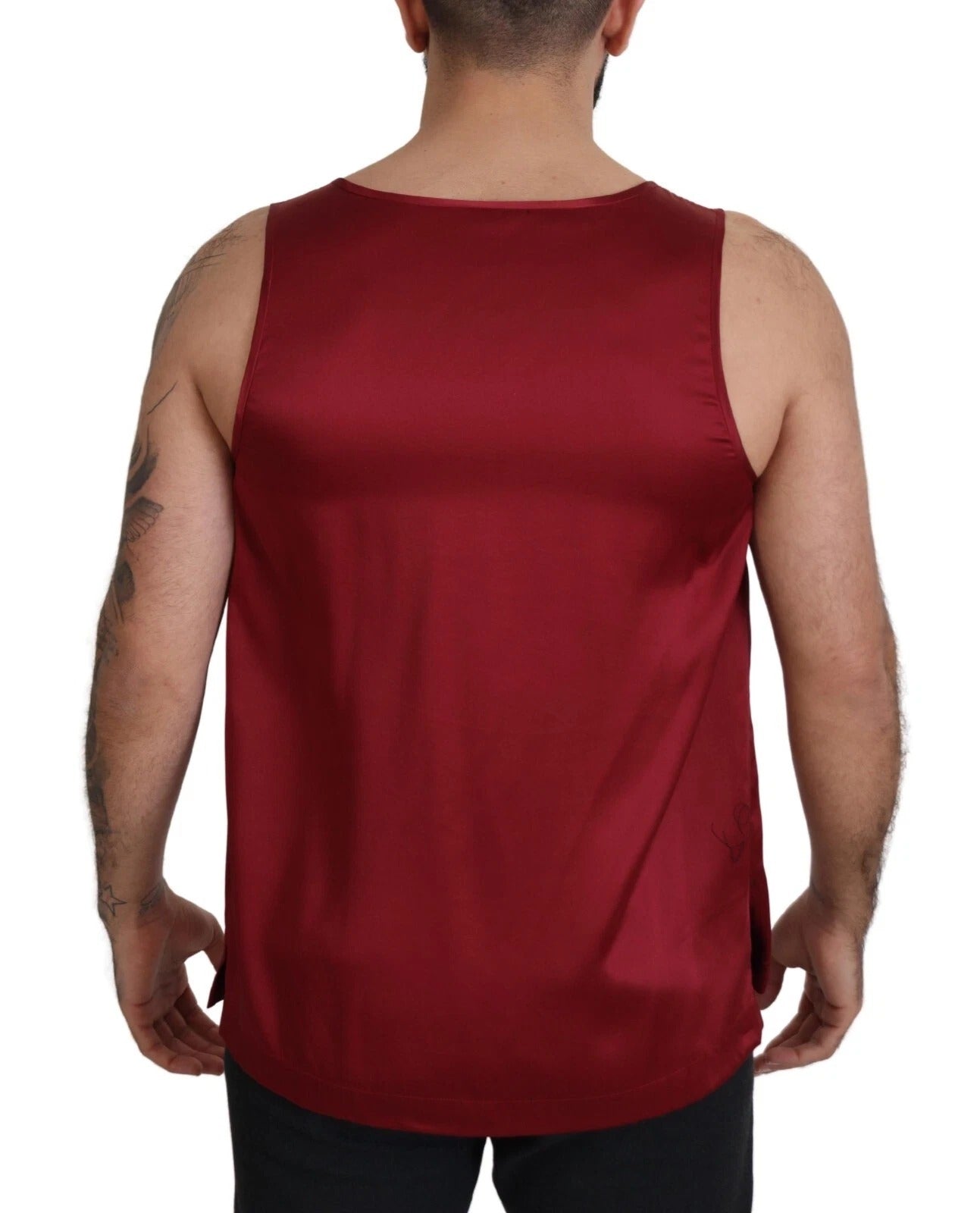 Red Round Neck Sleeveless Silk T-shirt