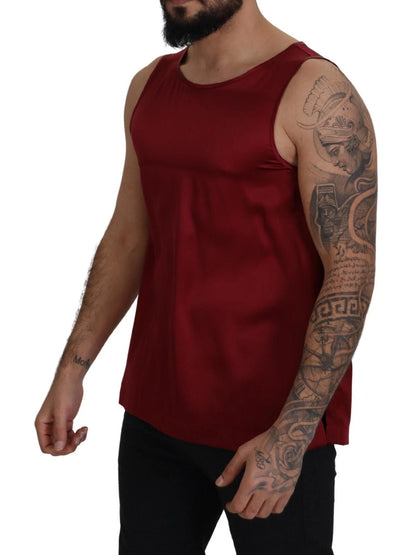 Red Round Neck Sleeveless Silk T-shirt