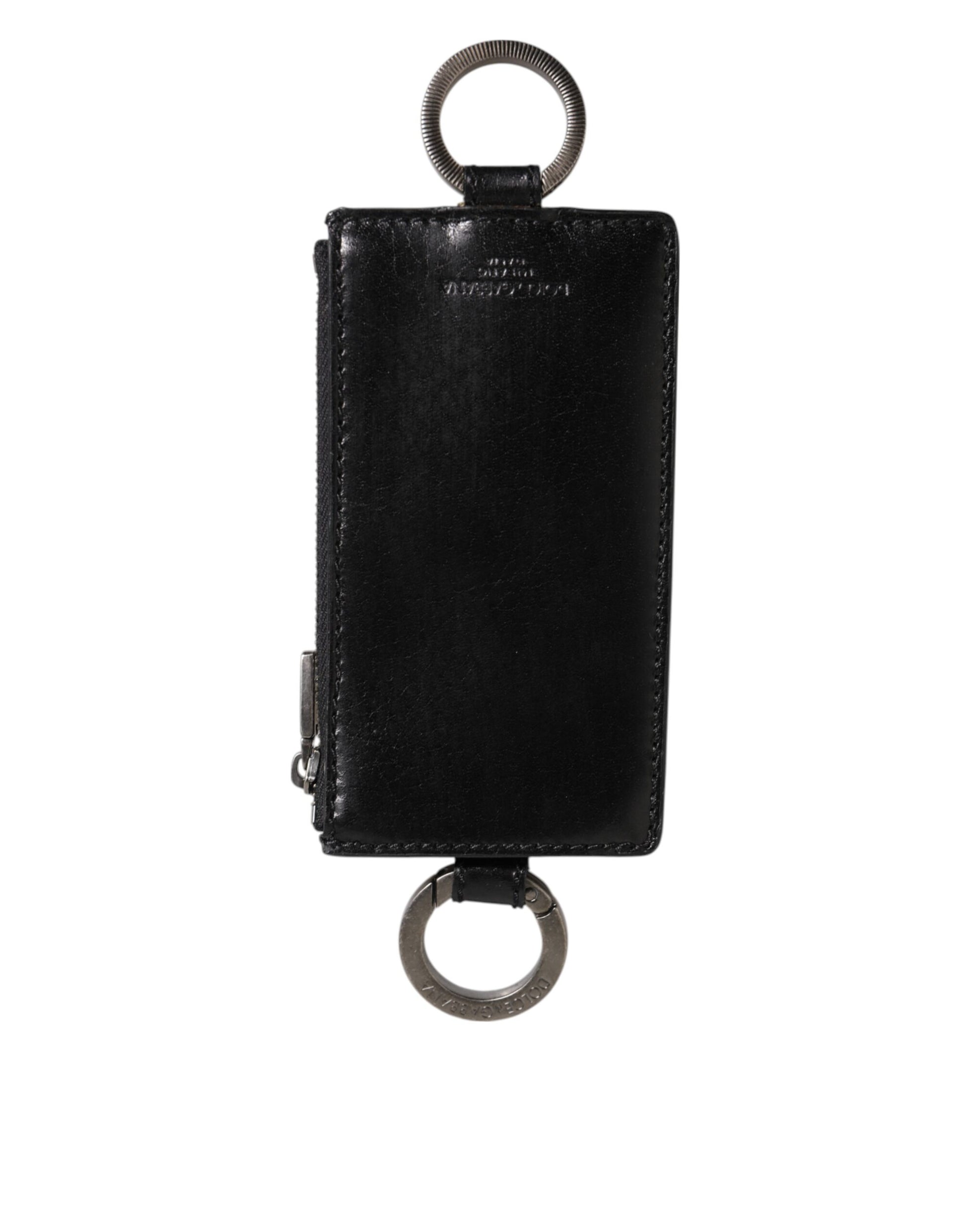 Black Leather Logo Embossed Lanyard Card Holde Wallet