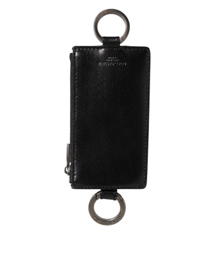 Black Leather Logo Embossed Lanyard Card Holde Wallet