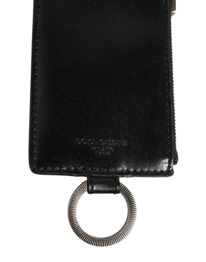 Black Leather Logo Embossed Lanyard Card Holde Wallet