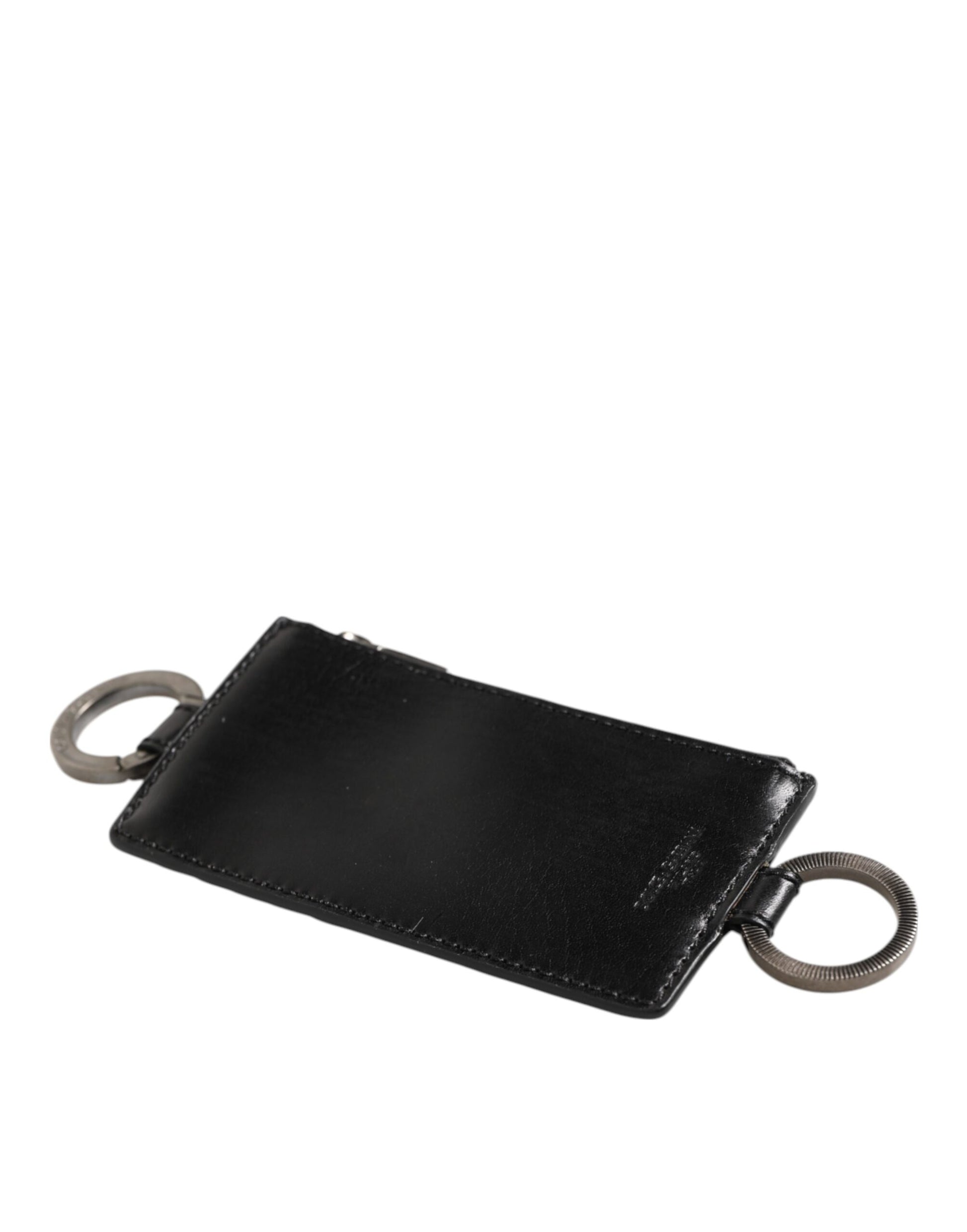 Black Leather Logo Embossed Lanyard Card Holde Wallet