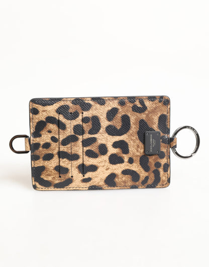 Leopard Print Leather Embossed Lanyard Card Holder Wallet