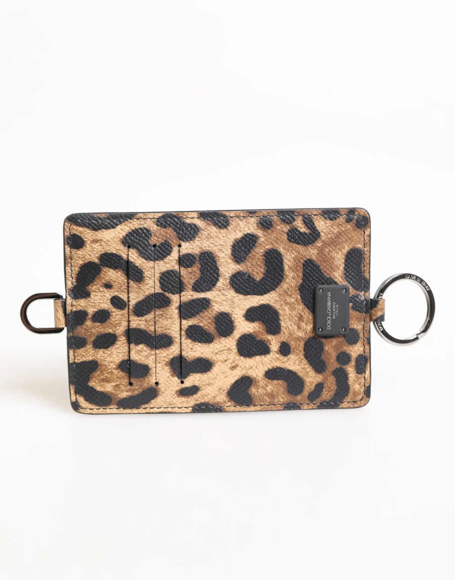 Leopard Print Leather Embossed Lanyard Card Holder Wallet