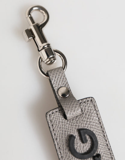 Gray Leather Logo Metal Ring Keychain Holder Men Keyring
