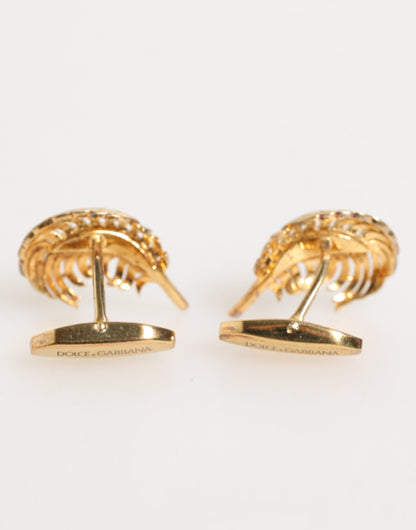 Gold 925 Sterling Silver Crystal Leaf Accessory Cufflink