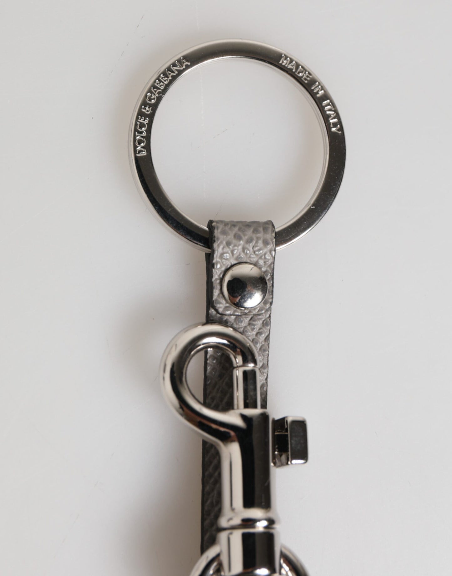 Gray Leather Logo Metal Ring Keychain Holder Men Keyring