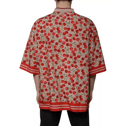Beige Cherry Nylon Buttoned Casual Shirt
