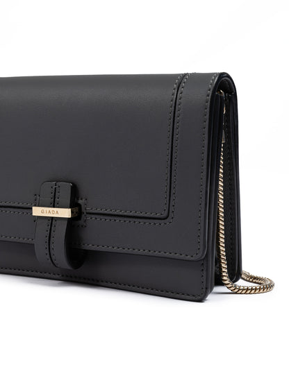 Dark Grey Leather Clutch Bag