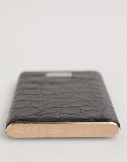 Black Exoctic Leather Embossed 3000mAh Power Bank Charger USB