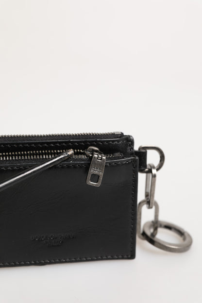 Black Leather Zip Logo Keyring Coin Purse Keyring Wallet