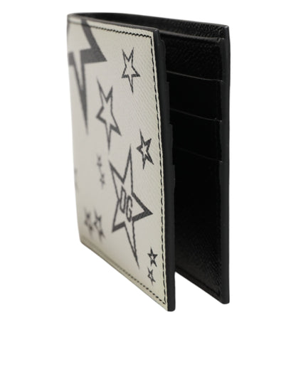 White Leather DG Star Logo Bifold Card Holder Wallet