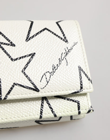 White Leather Trifold DG Star Print Card Holder Wallet