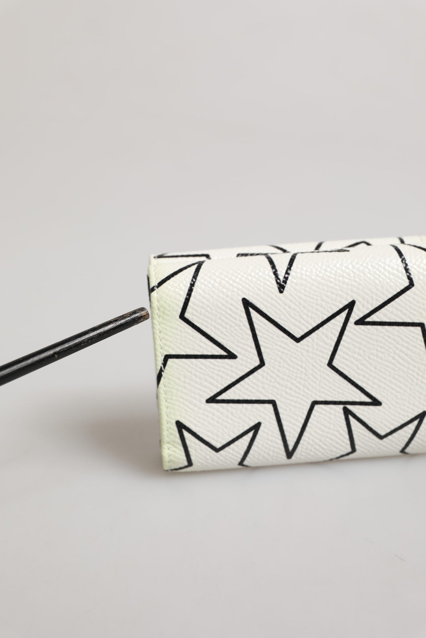 White Leather Trifold DG Star Print Card Holder Wallet