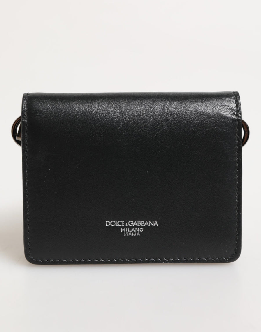 Black Leather DG Logo Bifold Card Holder Men Borse Wallet