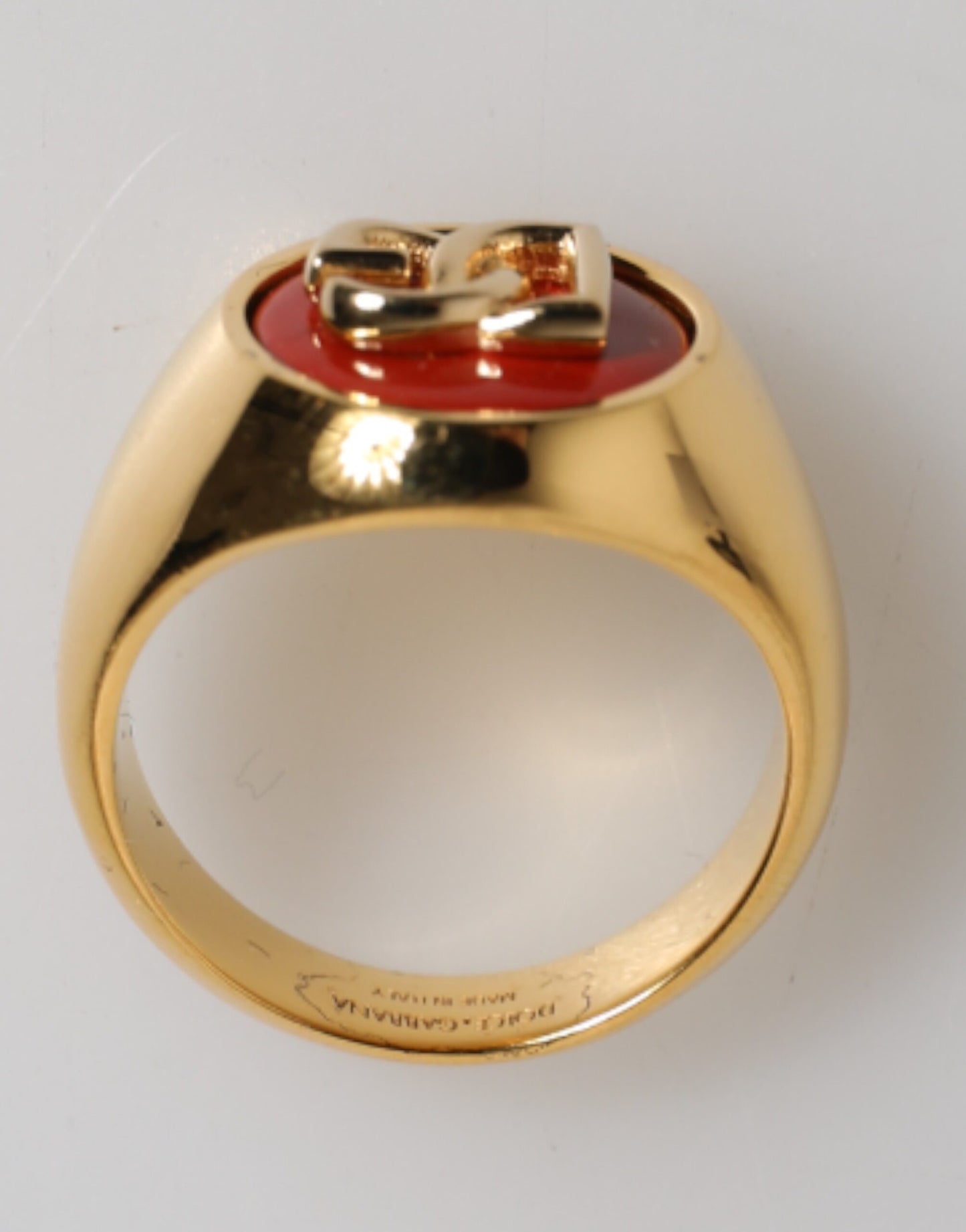 Gold Tone Real Brass Round Red DG Logo Men Ring