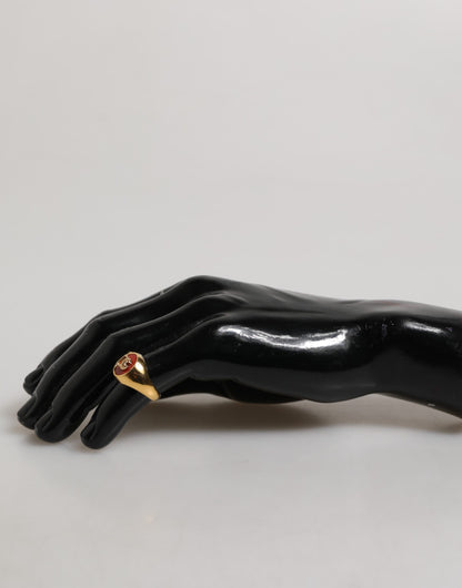 Gold Tone Real Brass Round Red DG Logo Men Ring