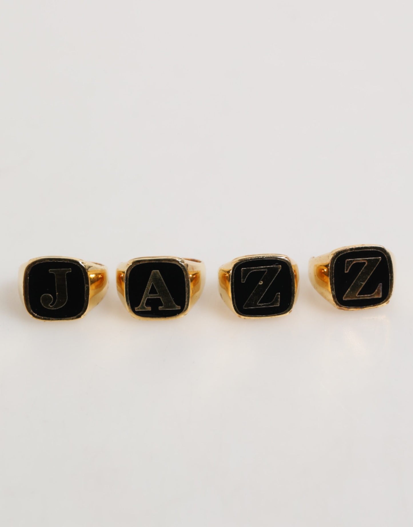 Gold Tone Brass JAZZ Letter Set 4 Pieces Adjustable Ring