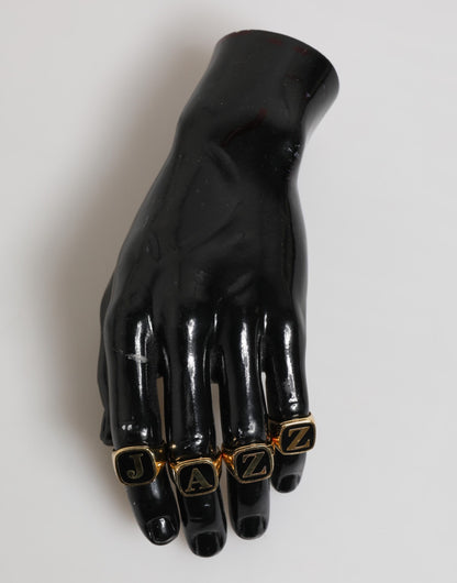 Gold Tone Brass JAZZ Letter Set 4 Pieces Adjustable Ring