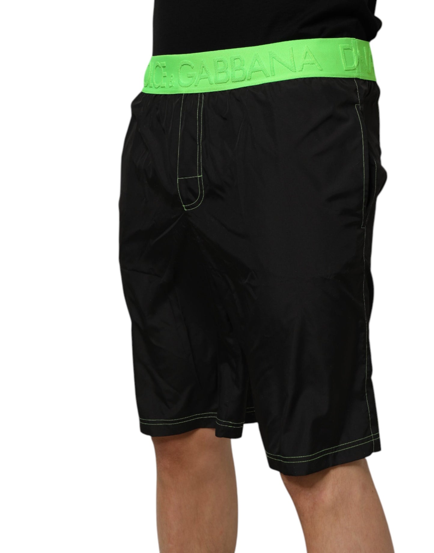 Black Green Logo Waistband Beachwear Short Swimwear