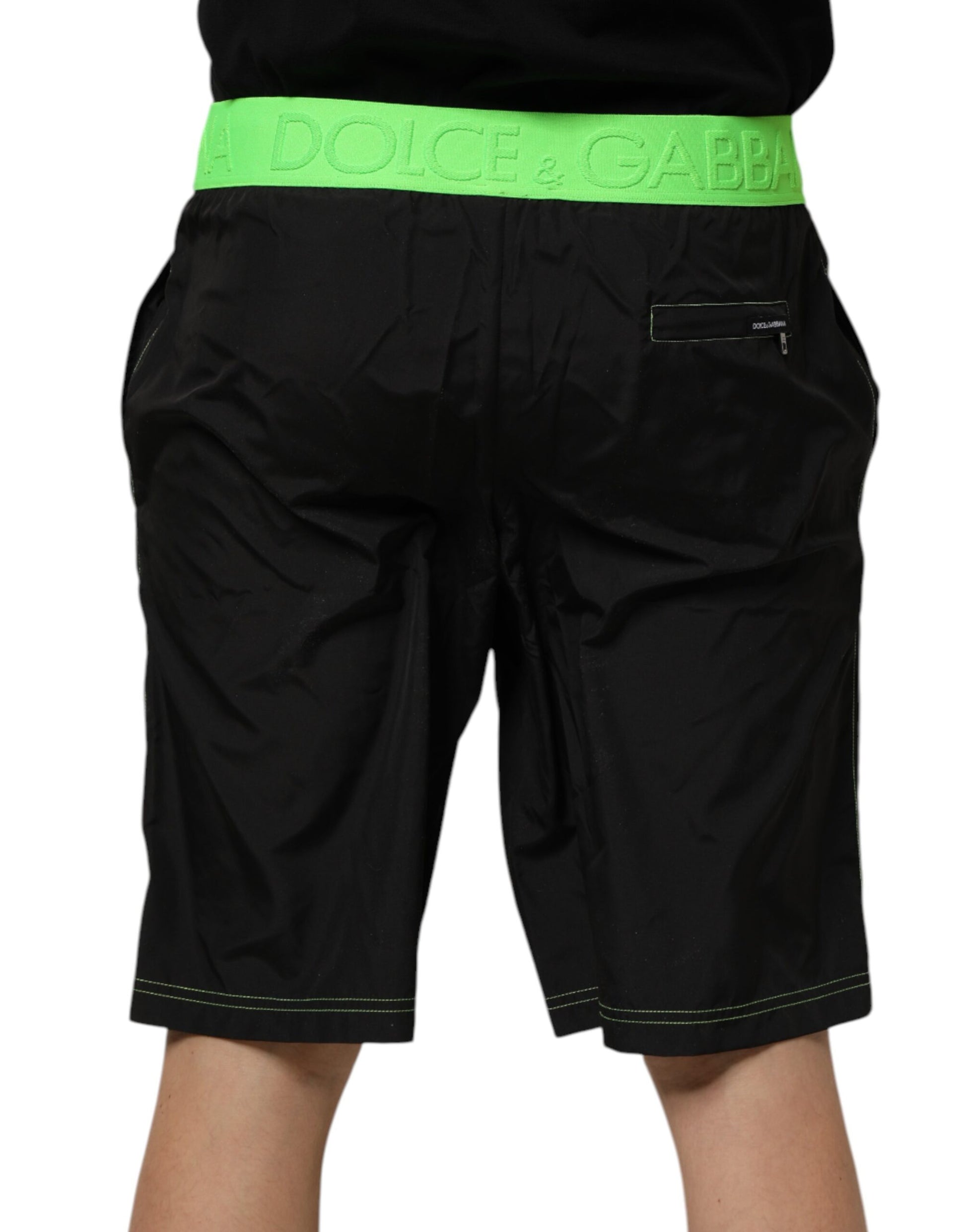 Black Green Logo Waistband Beachwear Short Swimwear