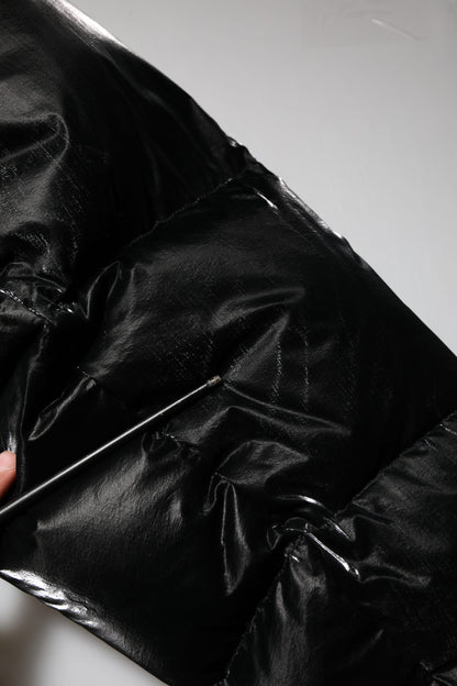 Black Logo Full Zip Hooded Quilted Jacket