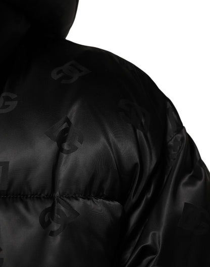 Black Monogram Logo Puffer Nylon Hooded Jacket