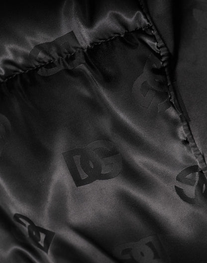 Black Monogram Logo Puffer Nylon Hooded Jacket