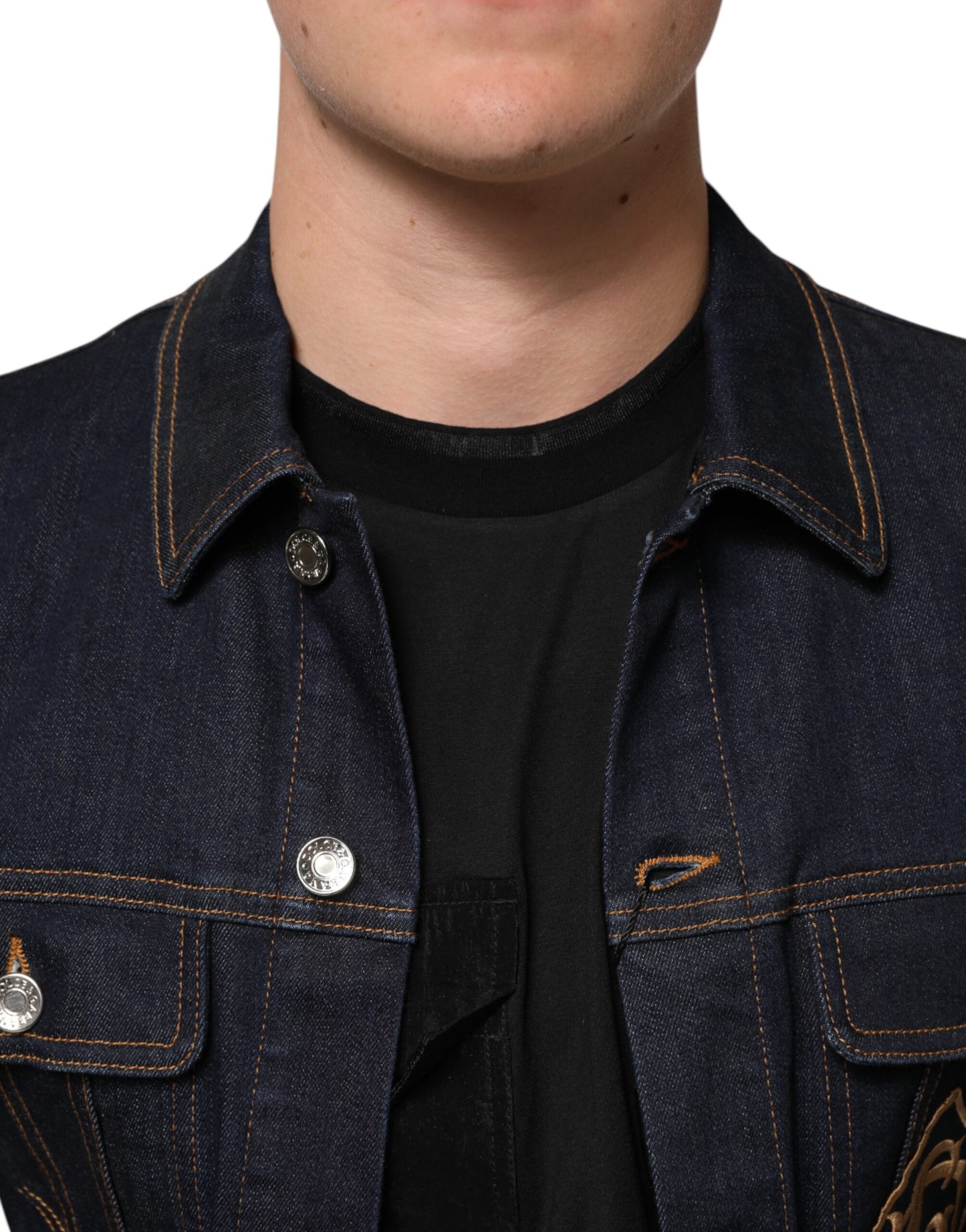 Indigo Blue Denim Slim Fit Logo Patch Jacket
