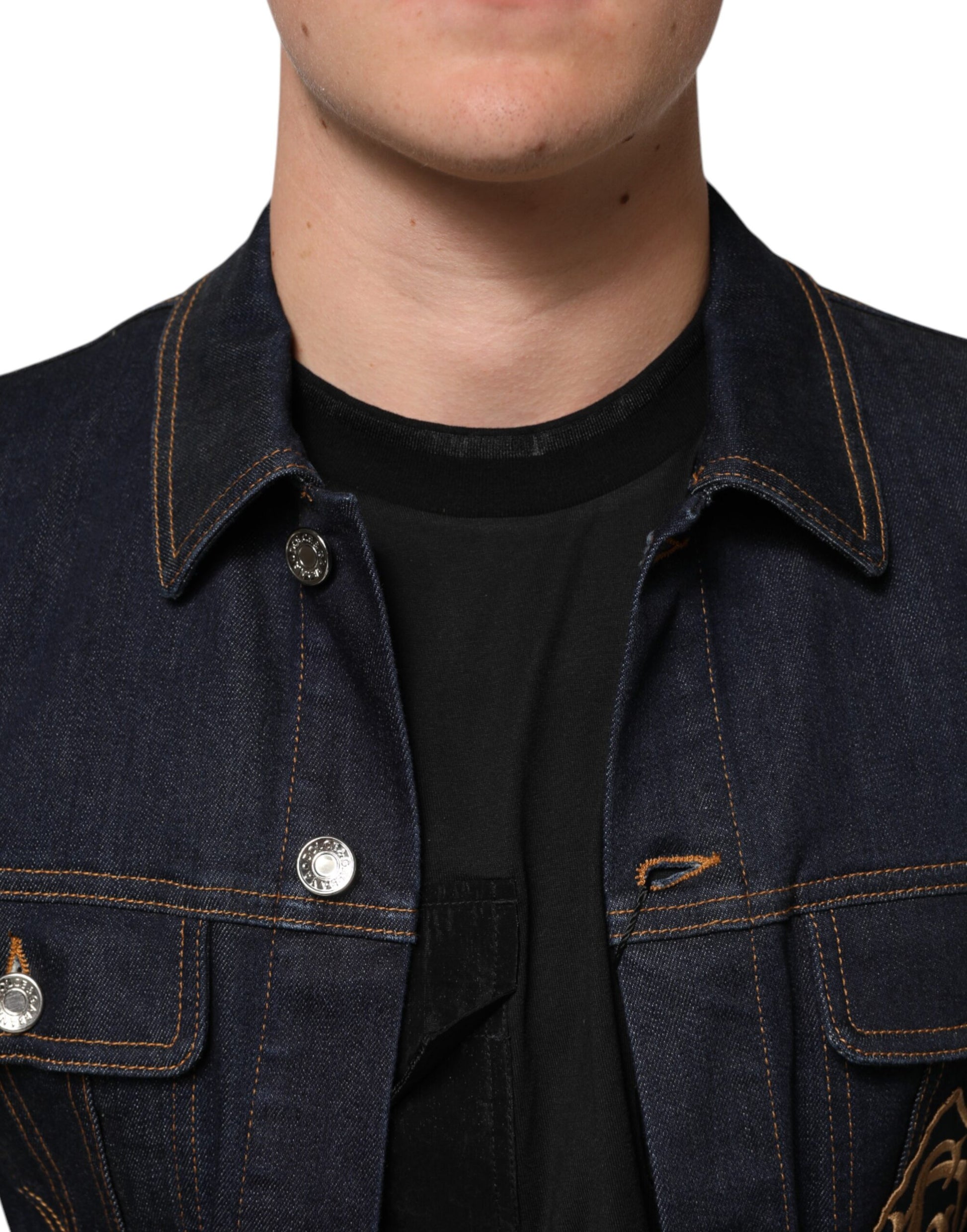 Indigo Blue Denim Slim Fit Logo Patch Jacket