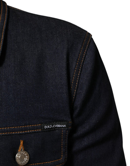 Indigo Blue Denim Slim Fit Logo Patch Jacket