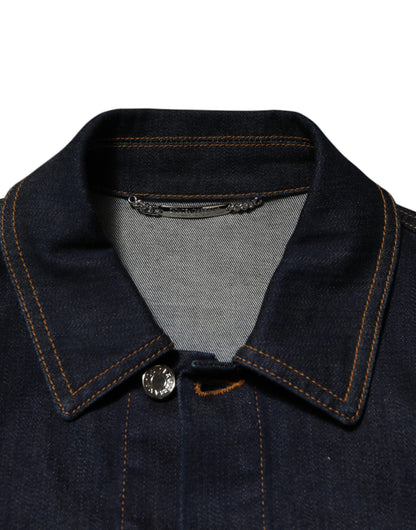 Indigo Blue Denim Slim Fit Logo Patch Jacket