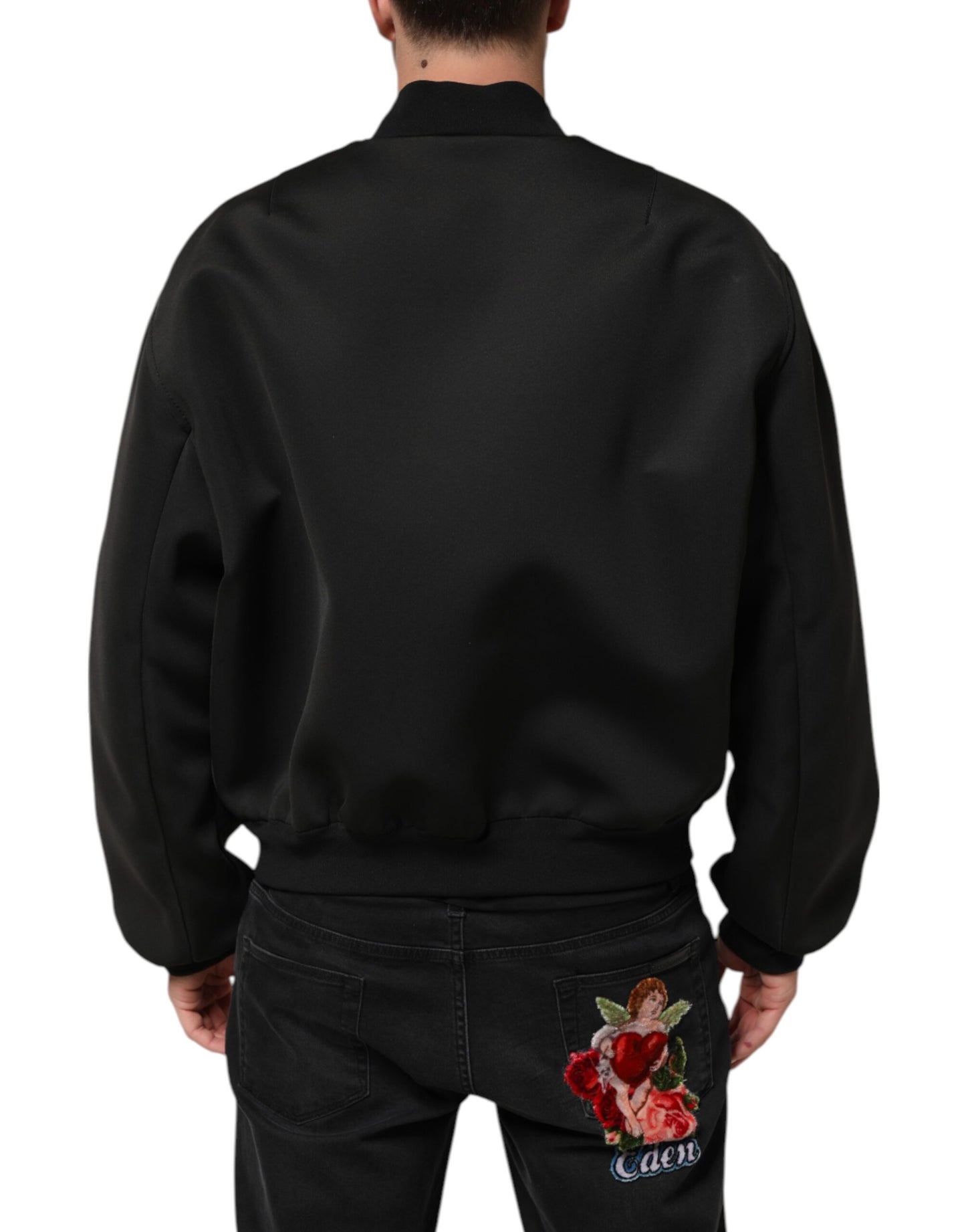 Black Polyester Logo Plaque Bomber Jacket