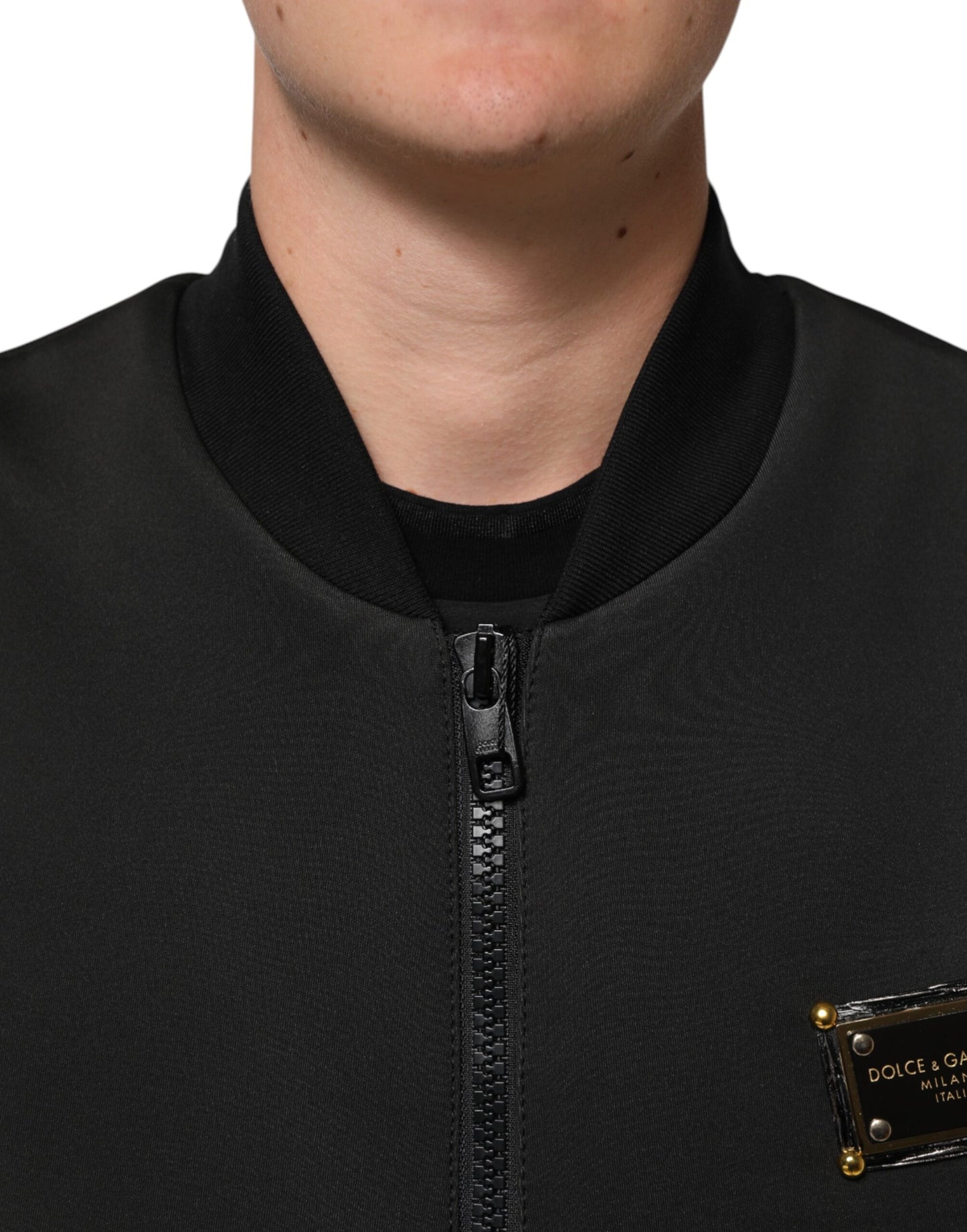 Black Polyester Logo Plaque Bomber Jacket