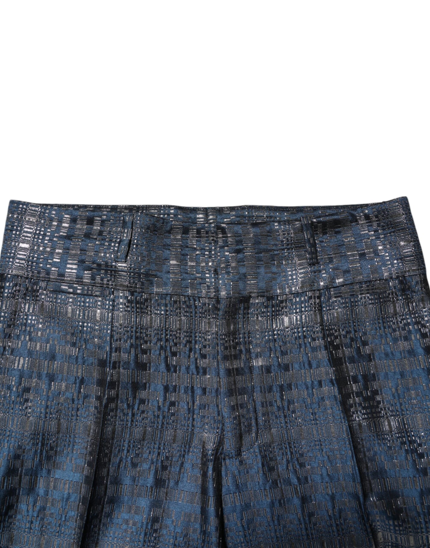 Blue Silver Shiny Silk Skinny Men Trouser Pants