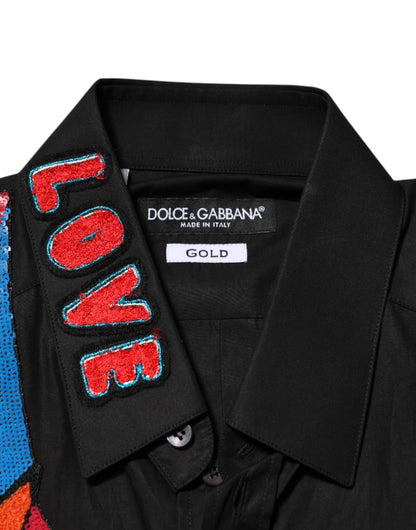 Black Cotton Star Sequin Dress Formal Men Shirt