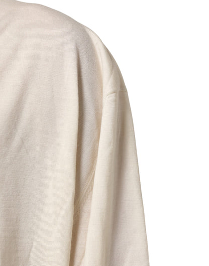 Ivory Virgin Wool Men V-Neck Knit Sweater