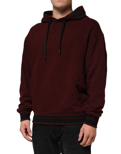 Burgundy Cotton Plaid Lined Men Hoodie Sweater