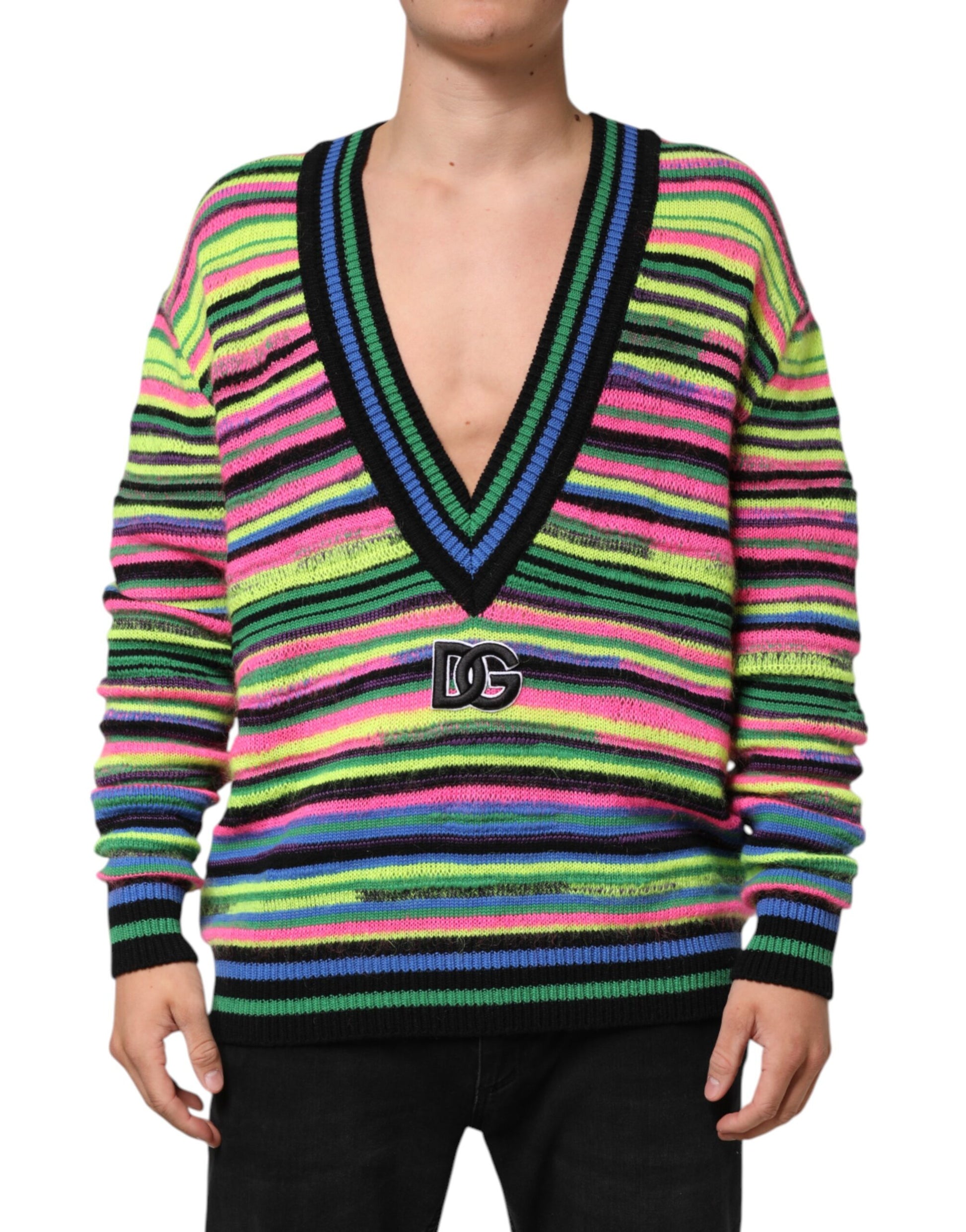 Multicolor DG Logo V-Neck Knit Pullover Sweater