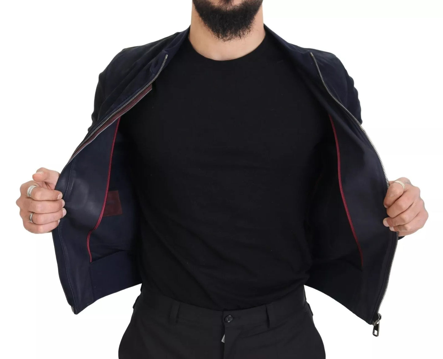 Dark Blue Suede Lambskin Blouson Jacket