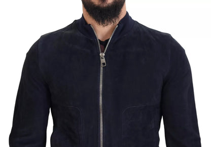 Dark Blue Suede Lambskin Blouson Jacket
