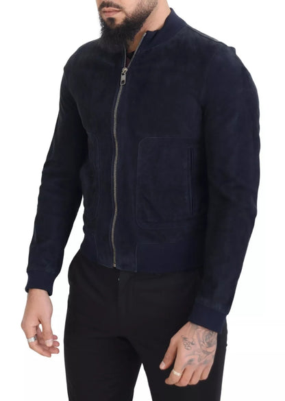 Dark Blue Suede Lambskin Blouson Jacket