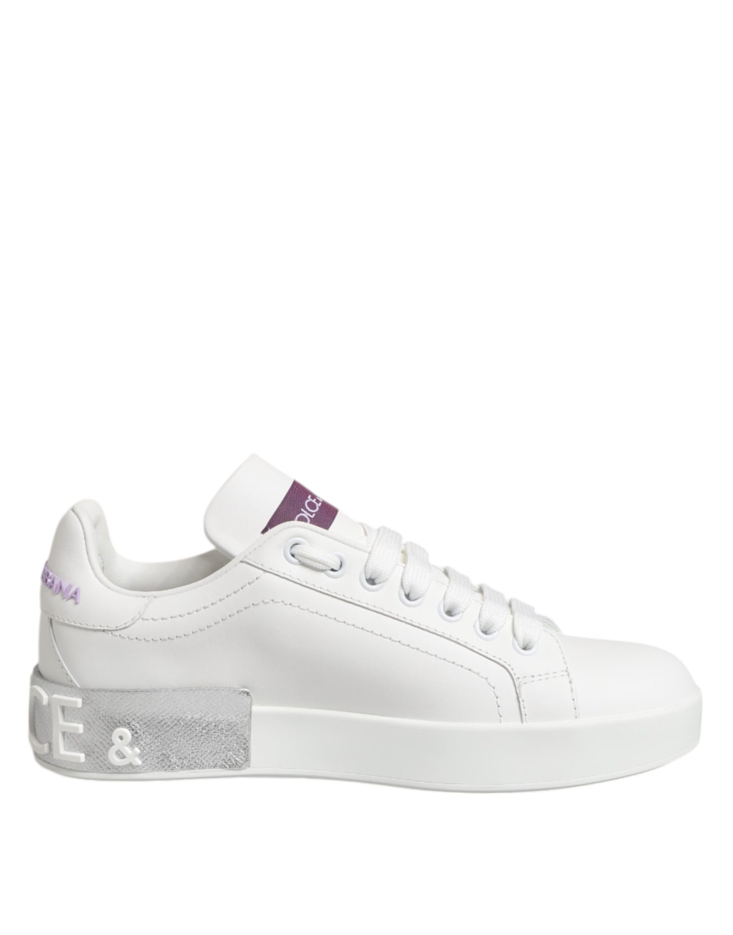 White Purple Leather Low Top Sneakers Shoes