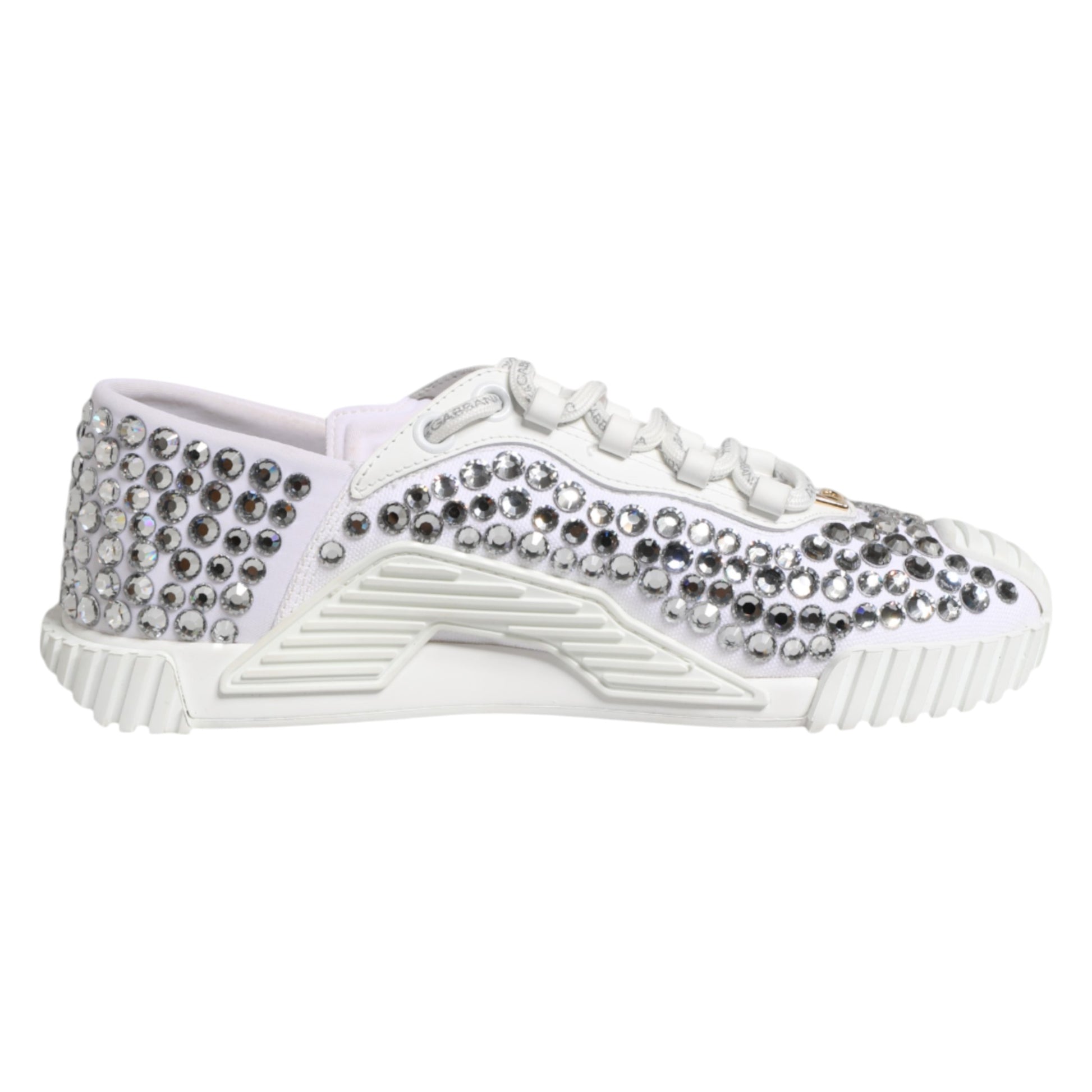White NS1 Canvas Leather Embellished Sneakers Shoes
